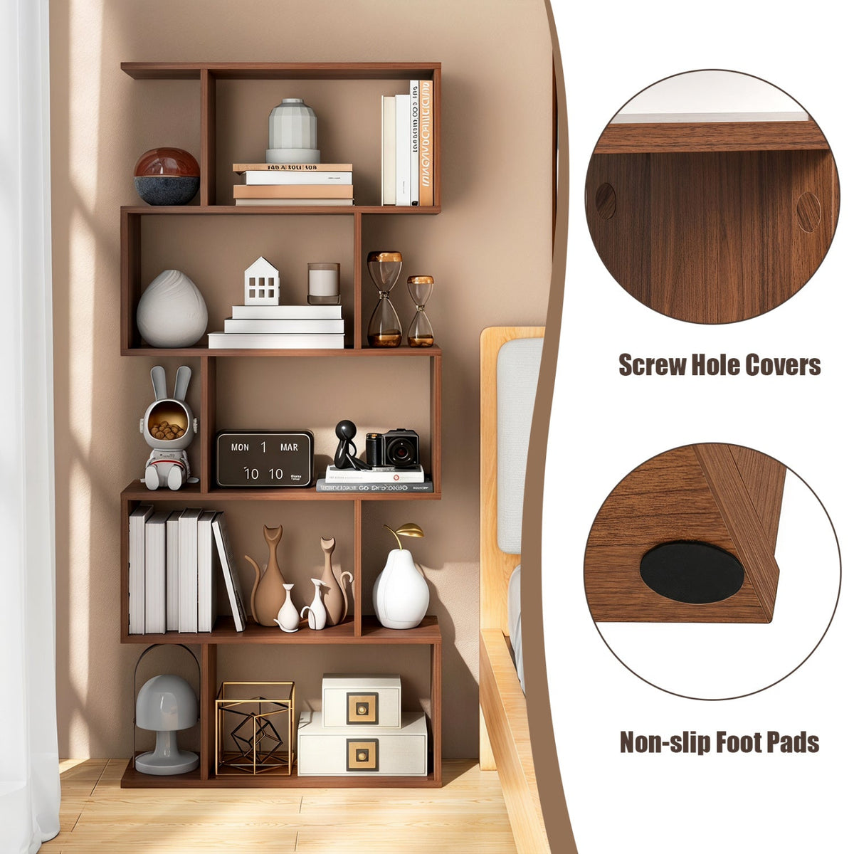 S-Shape Bookcase — Five Shelves