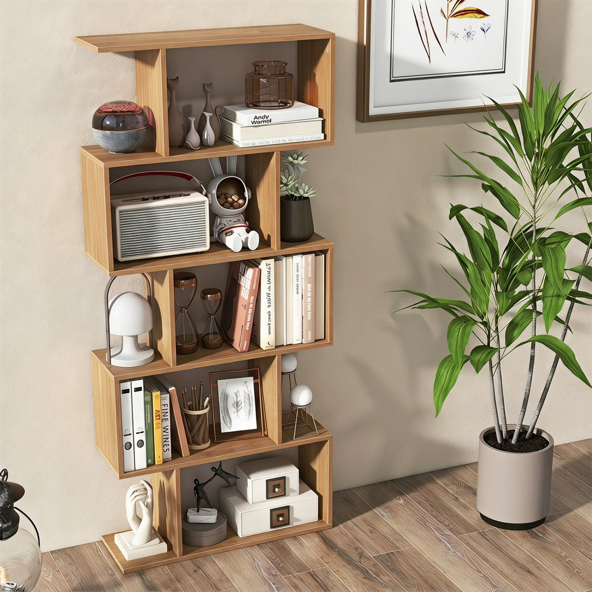 S-Shape Bookcase — Five Shelves