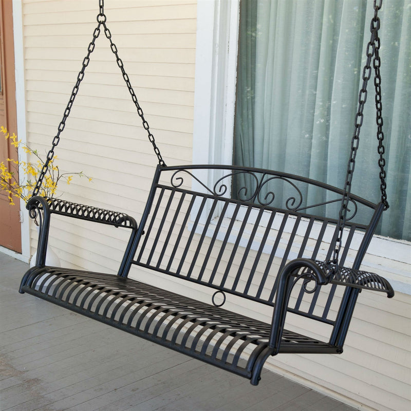 Black Wrought-Iron Porch Swing