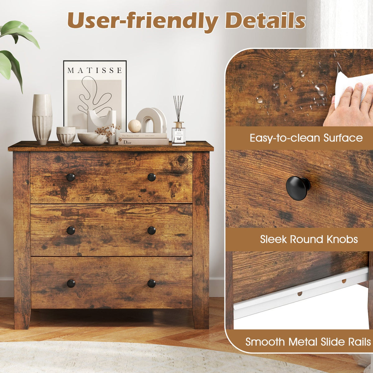 Three-Drawer Dresser — Set of Two