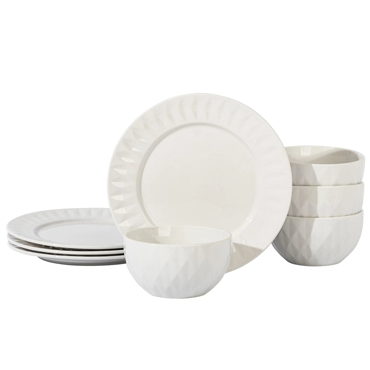 Gibson Home White Ceramic Dinnerware — Eight Pieces