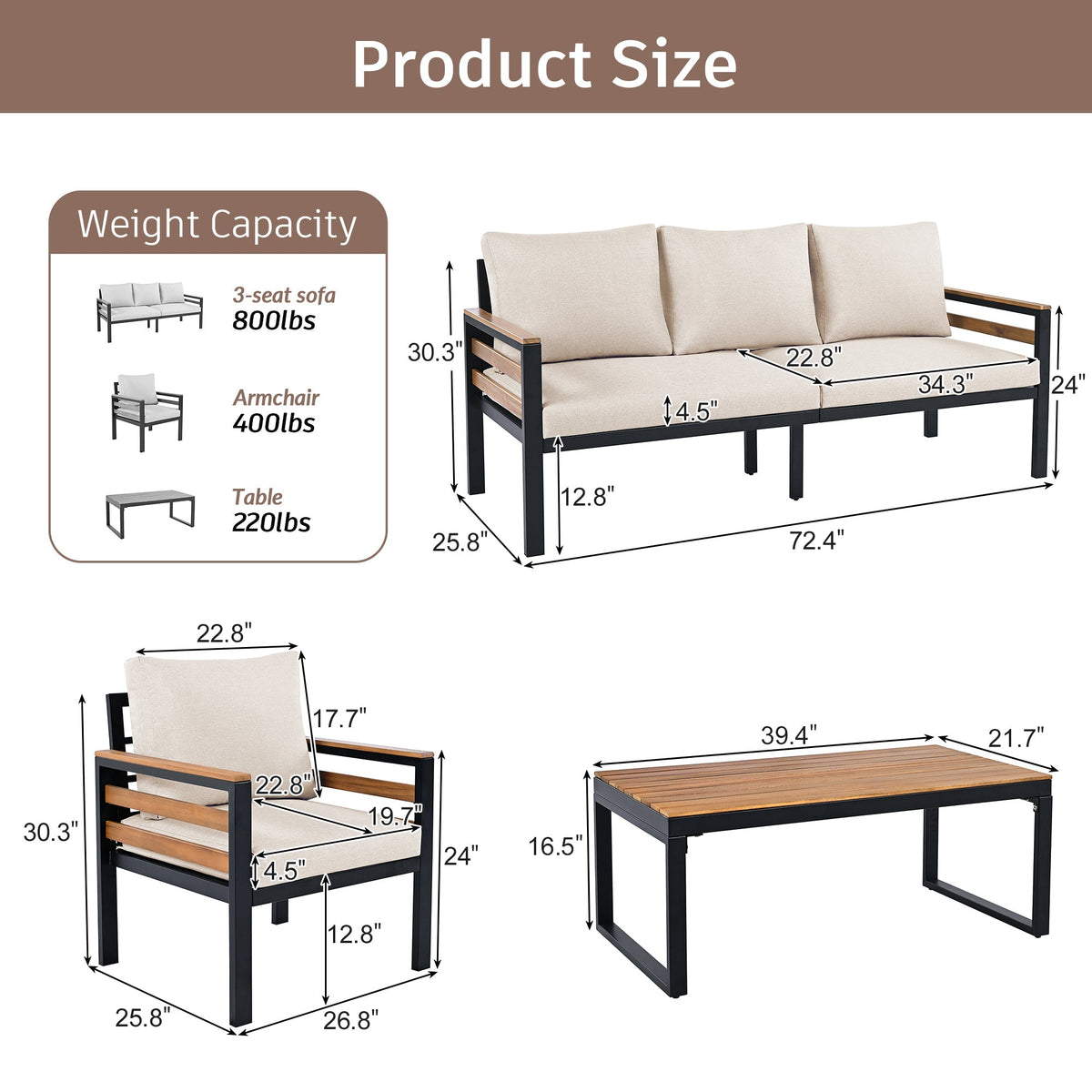 Acacia Accent Outdoor Sofa Set — Four Pieces