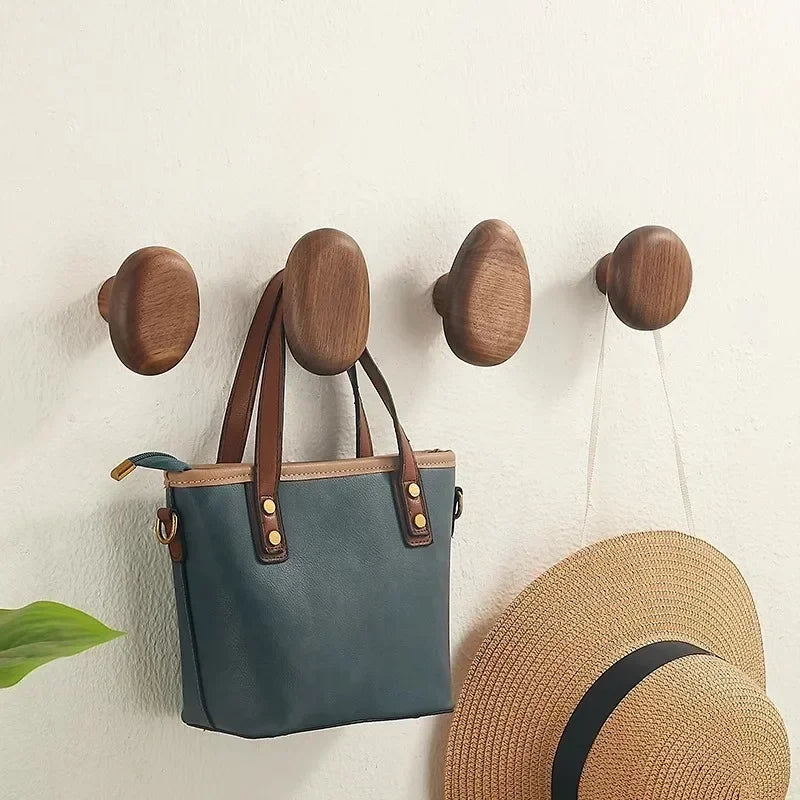 Wooden Pebble Wall Hooks — Set of Four