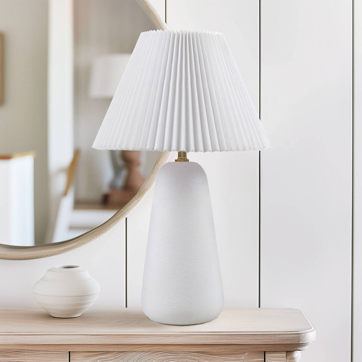 Pleated Shade Ceramic Table Lamp — White