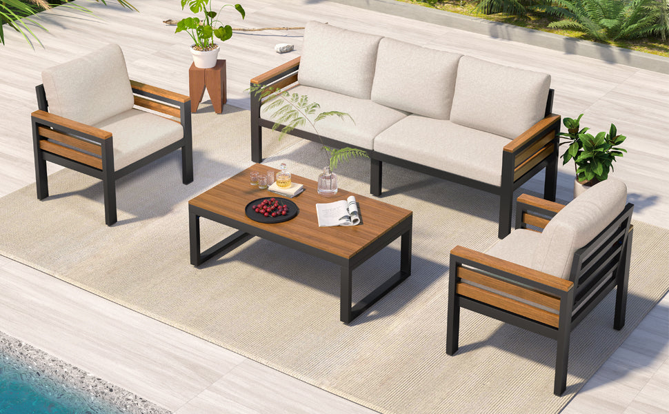 Acacia Accent Outdoor Sofa Set — Four Pieces