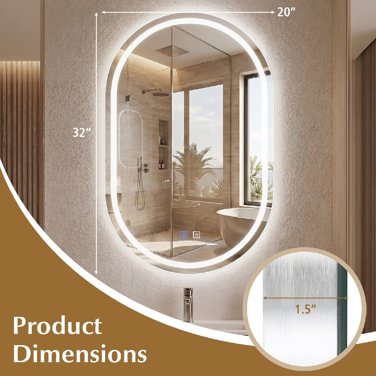 Oval LED Vanity Mirror — 32 × 20