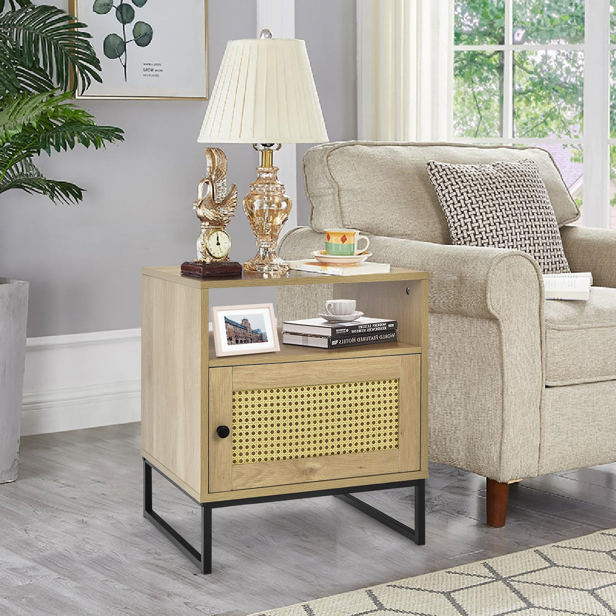 Rattan Door Side Table — Natural