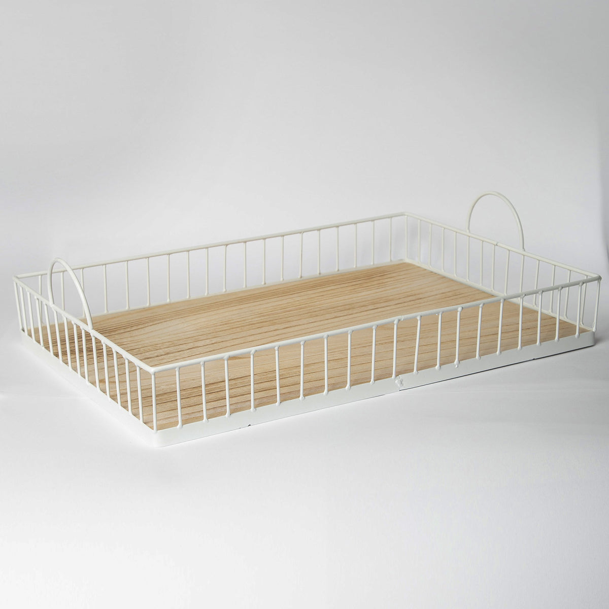 Rustic White Metal & Wood Tray — Large / White