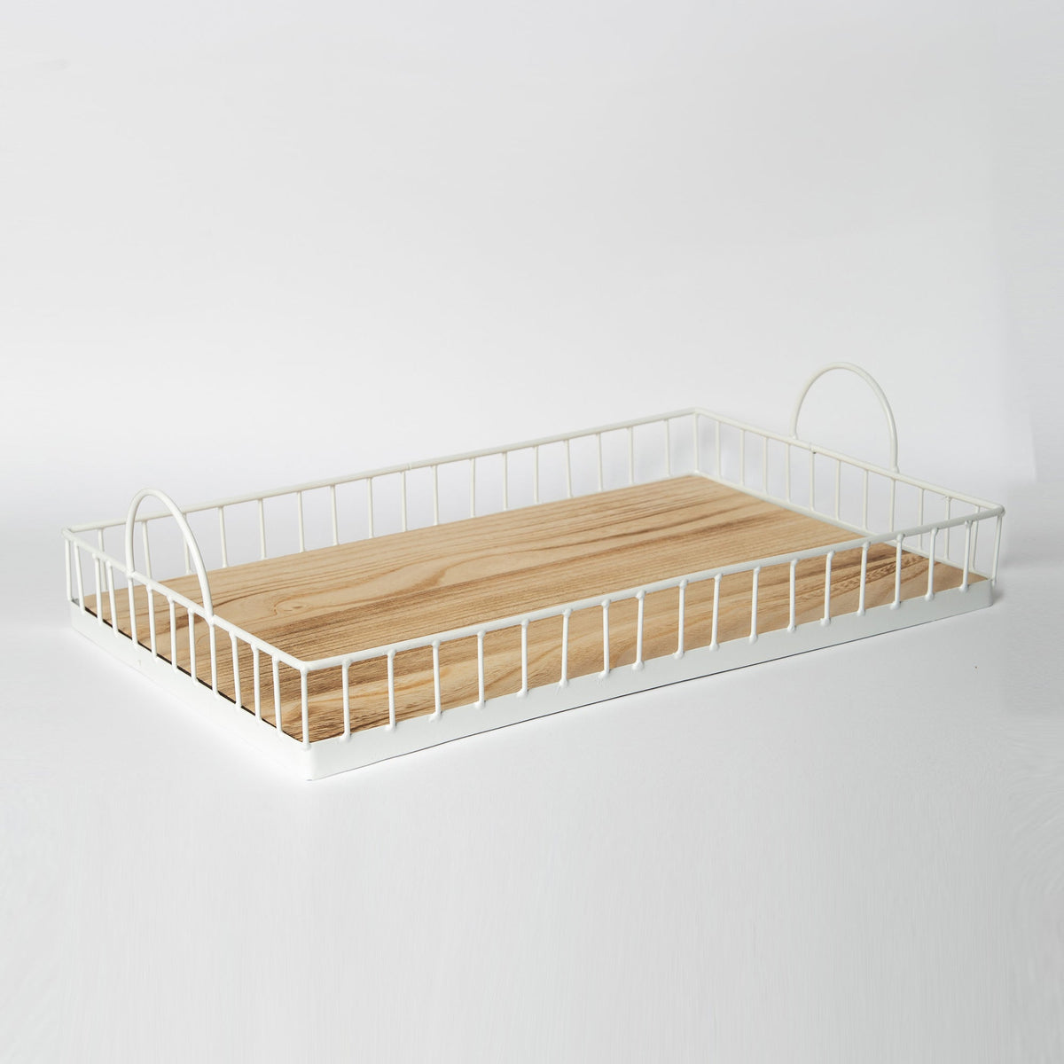 Rustic White Metal & Wood Tray — Medium / White