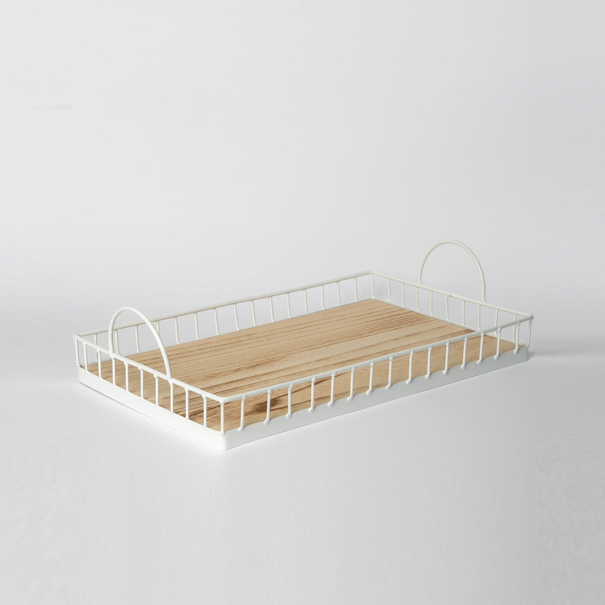 Rustic White Metal & Wood Tray — Small / White