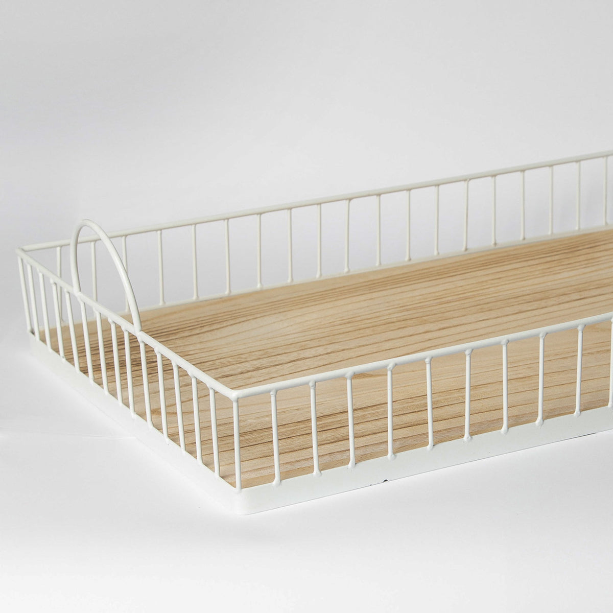 Rustic White Metal & Wood Tray