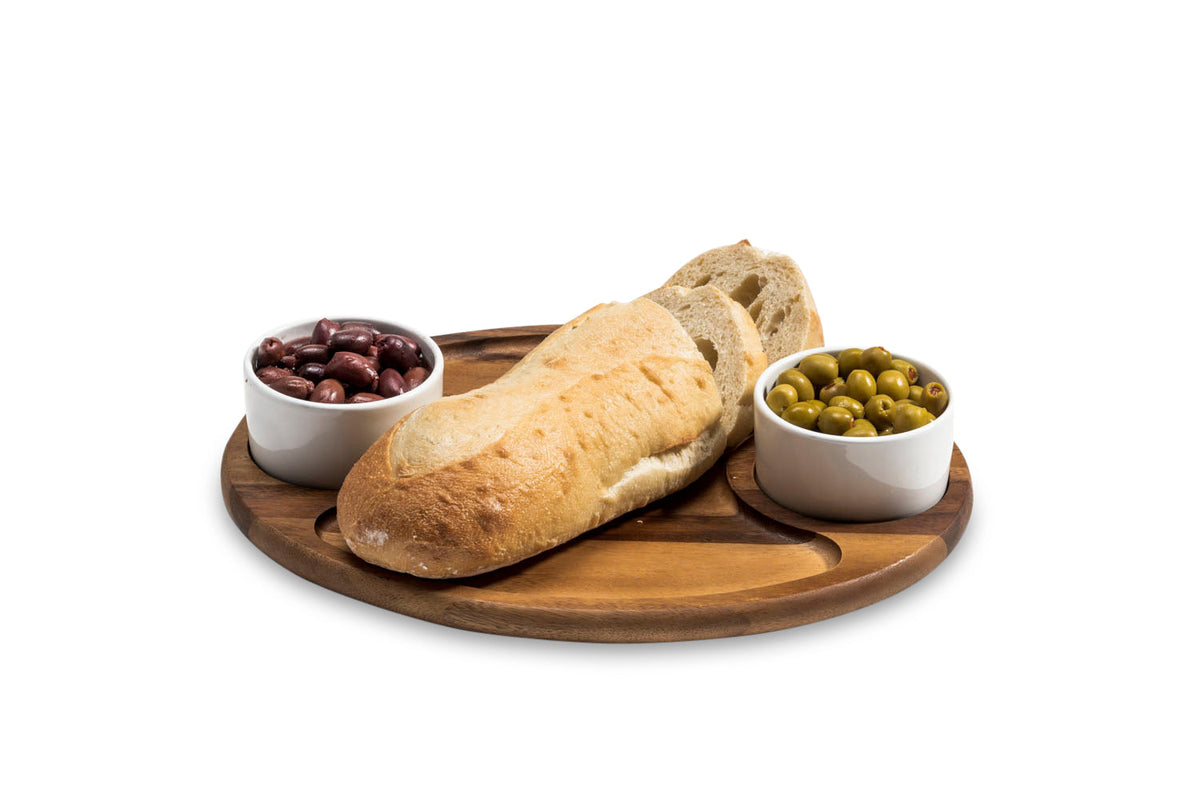 Acacia Serving Board with Lidded Bowls