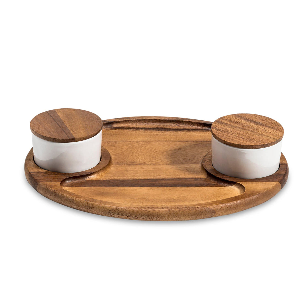 Acacia Serving Board with Lidded Bowls