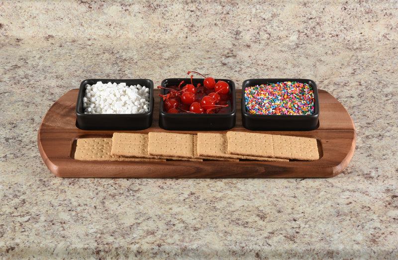 Acacia Serving Board with Ceramic Bowls