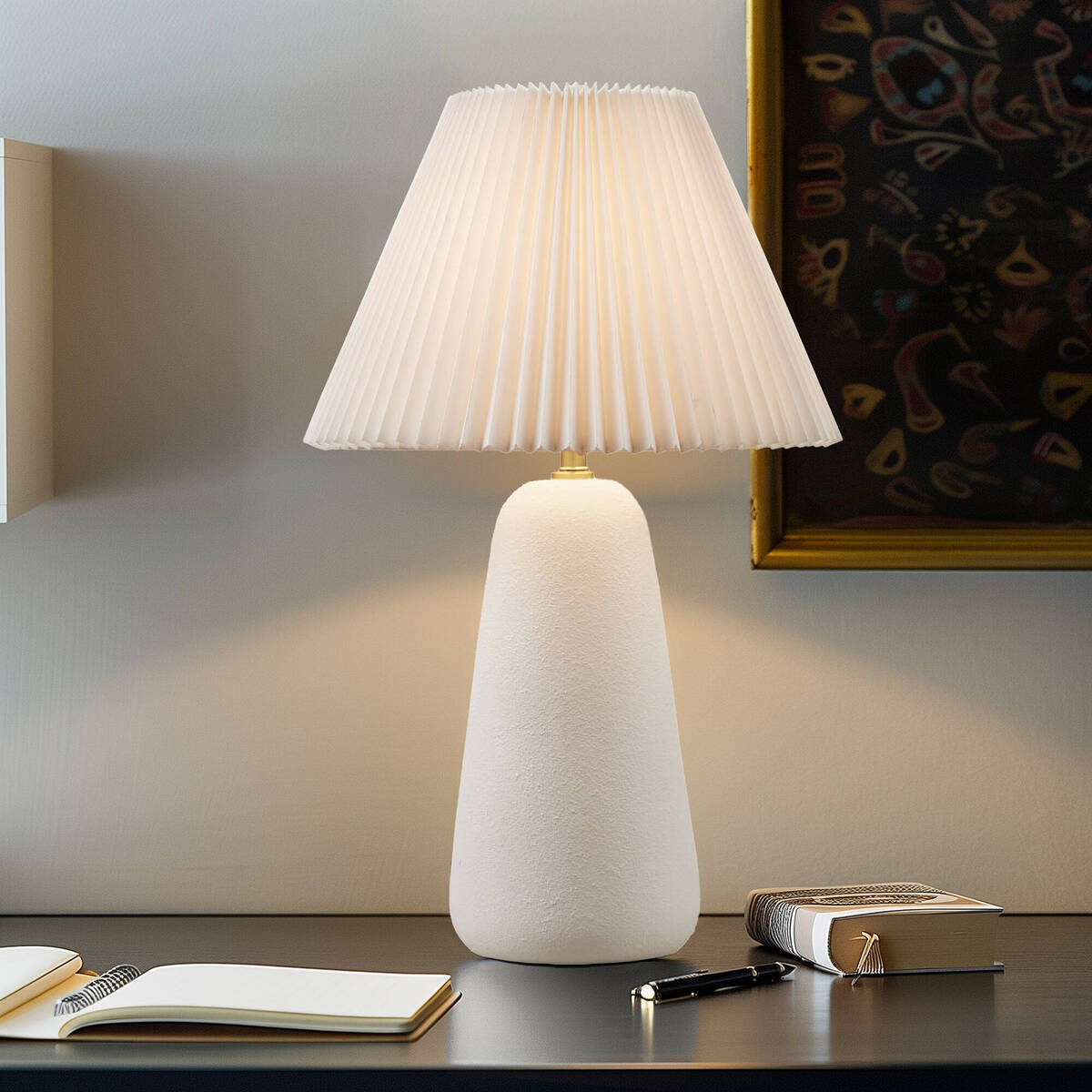 Pleated Shade Ceramic Table Lamp — White