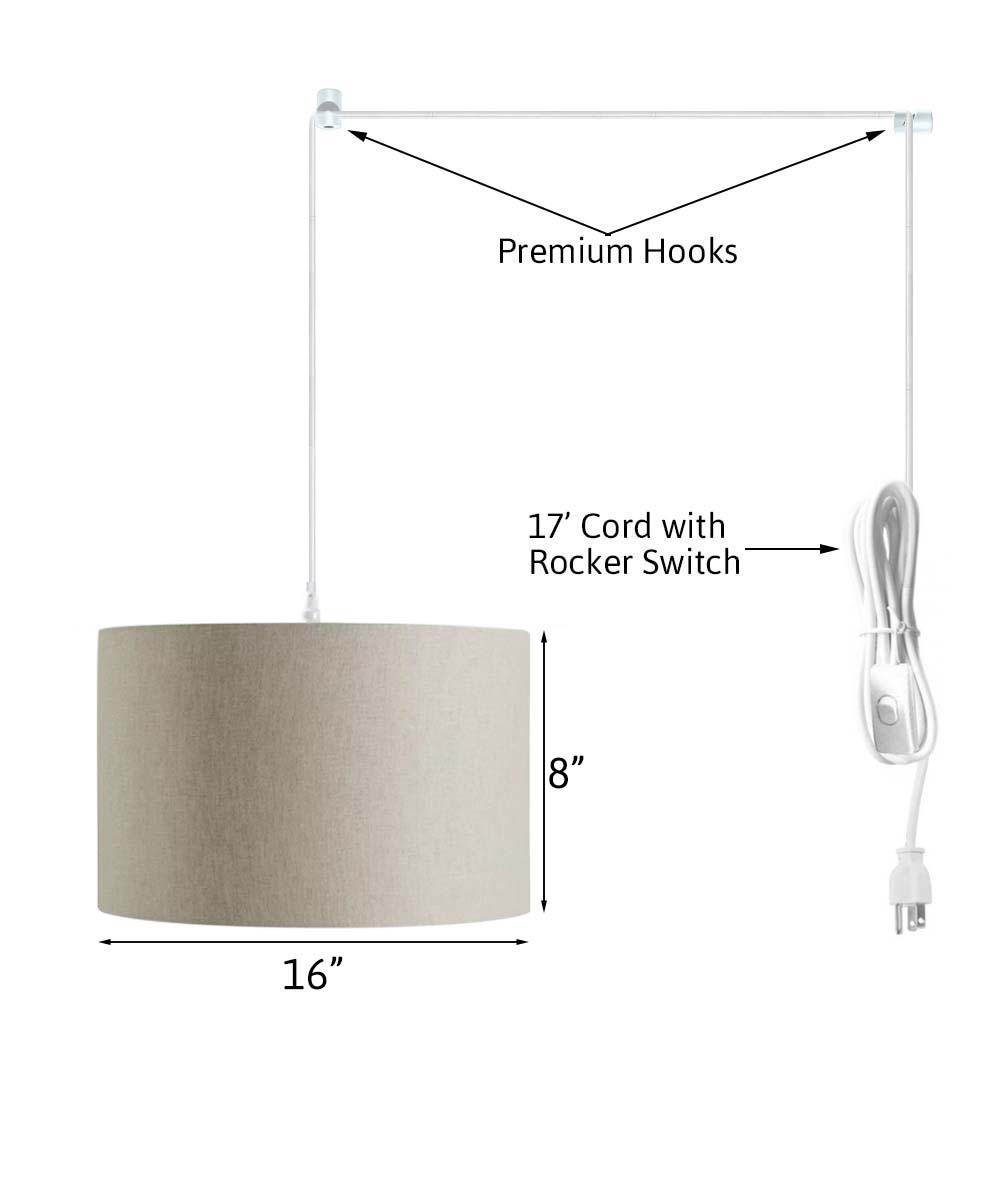 Oatmeal Linen Plug-In Pendant — 16 Inch