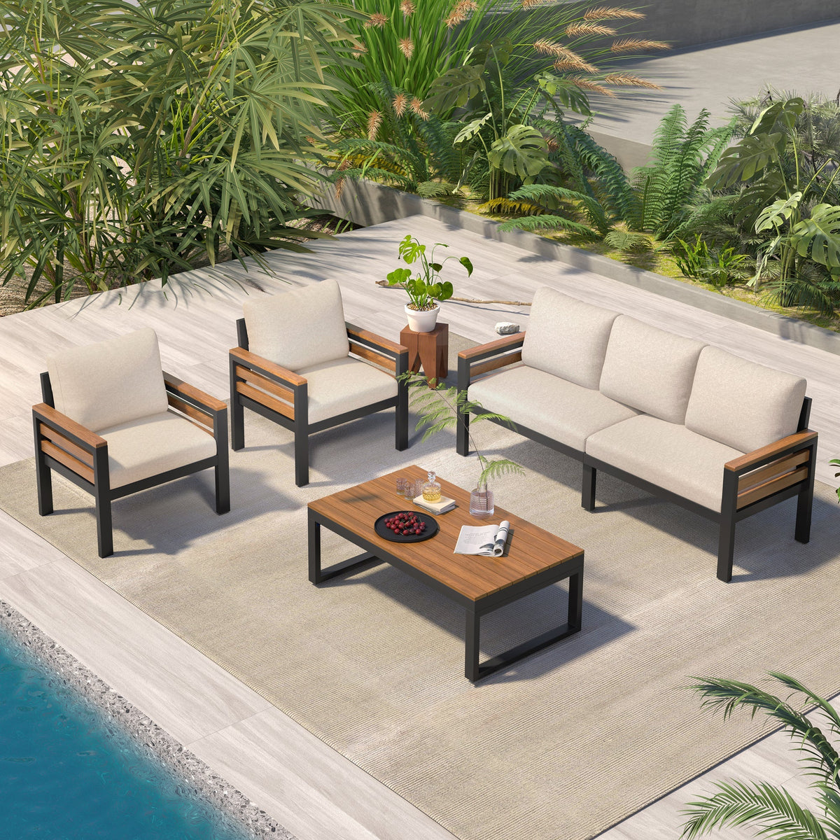 Acacia Accent Outdoor Sofa Set — Four Pieces