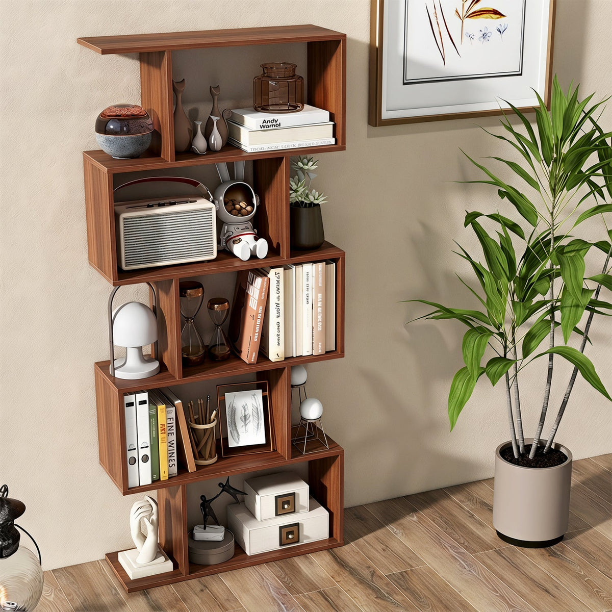 S-Shape Bookcase — Five Shelves