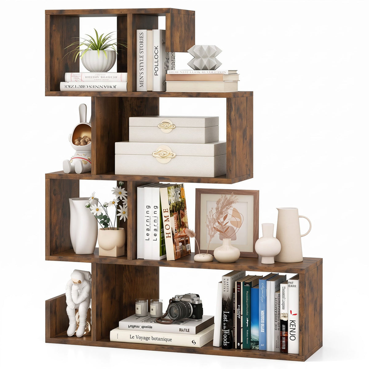 S-Shape Cube Bookcase — Rustic Brown
