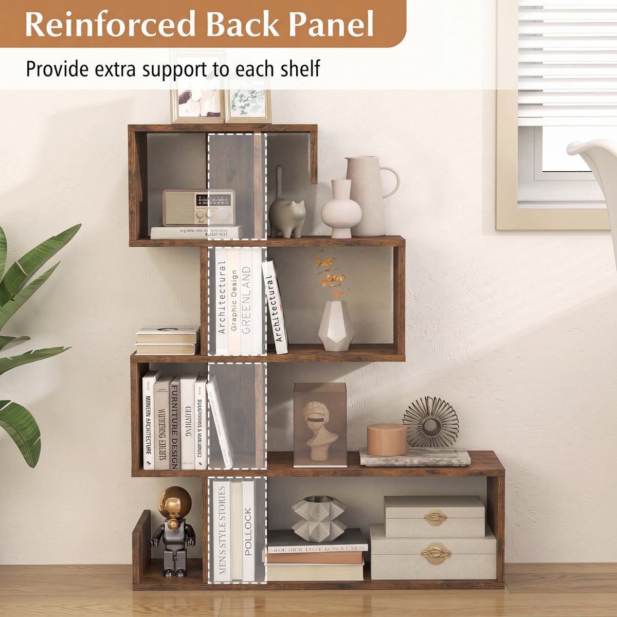 S-Shape Cube Bookcase — Rustic Brown