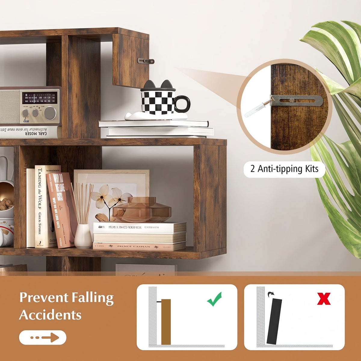 S-Shape Cube Bookcase — Rustic Brown