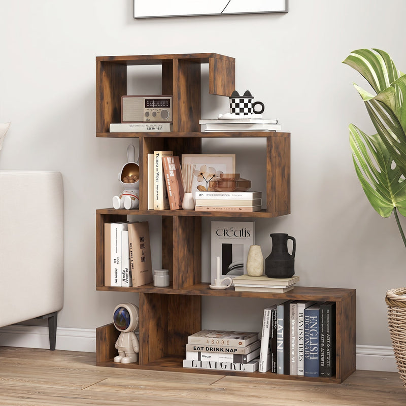 S-Shape Cube Bookcase — Rustic Brown