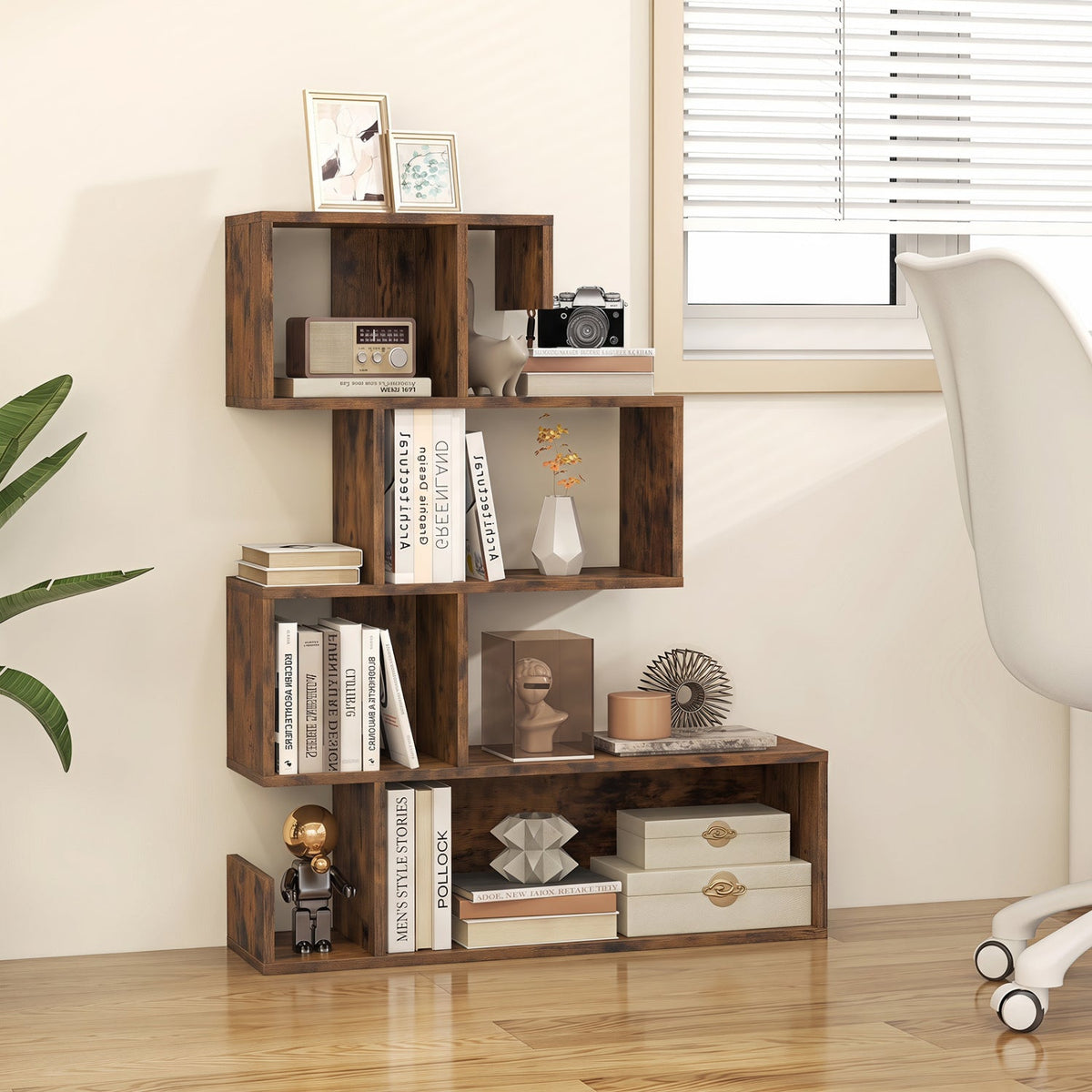 S-Shape Cube Bookcase — Rustic Brown