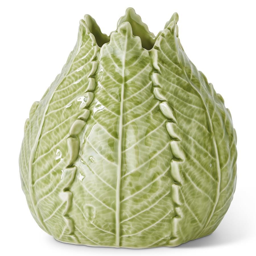 Green Ceramic Leaf Vase — 6 Inch