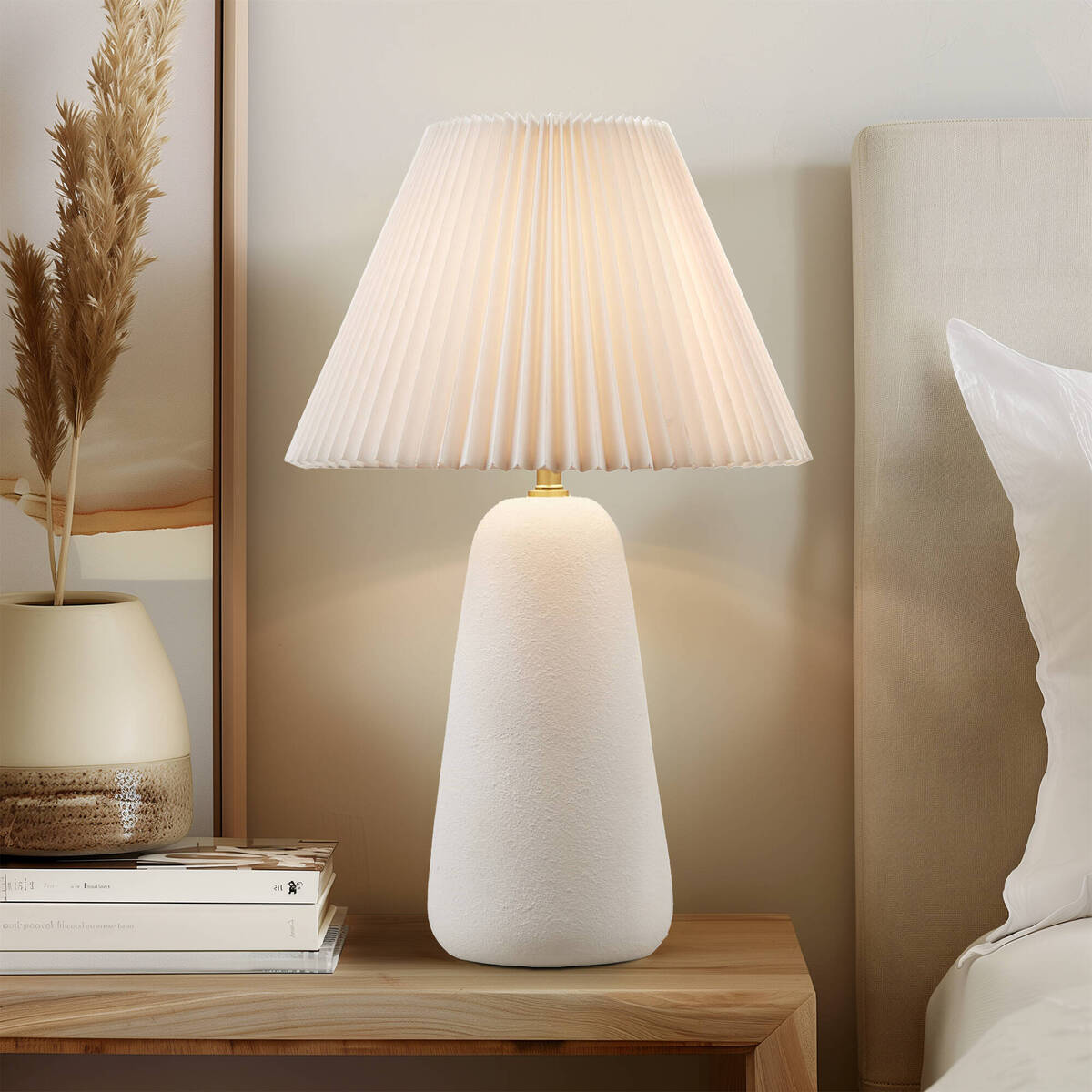 Pleated Shade Ceramic Table Lamp — White — Default