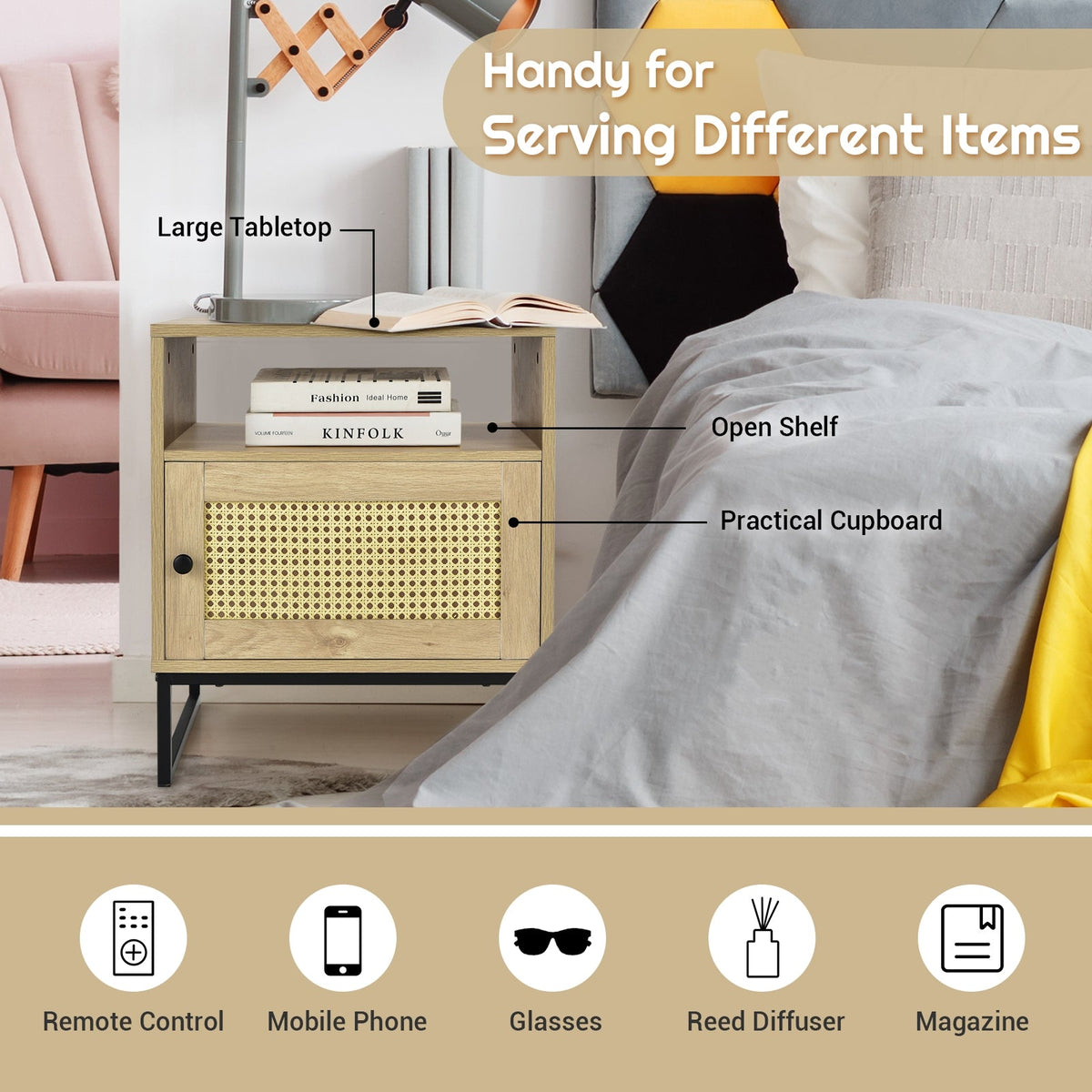 Rattan Door Side Table — Natural