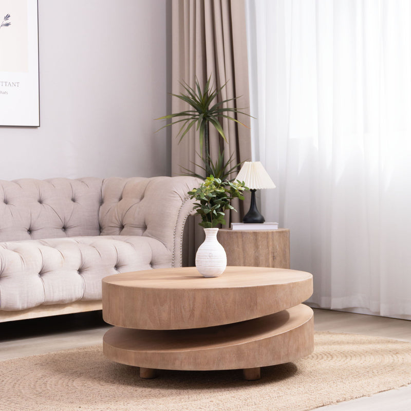 Sculptural Two-Tier Coffee Table — Natural