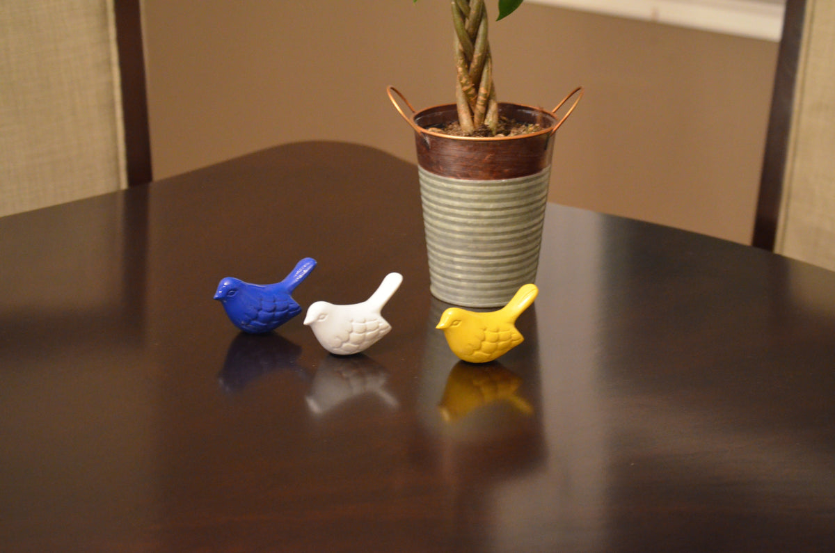 Blue, White & Yellow Bird Figurines — Set of Three