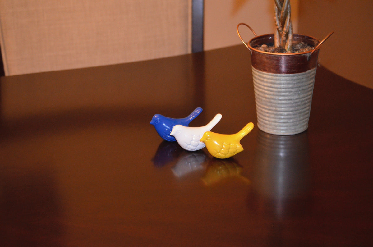 Blue, White & Yellow Bird Figurines — Set of Three