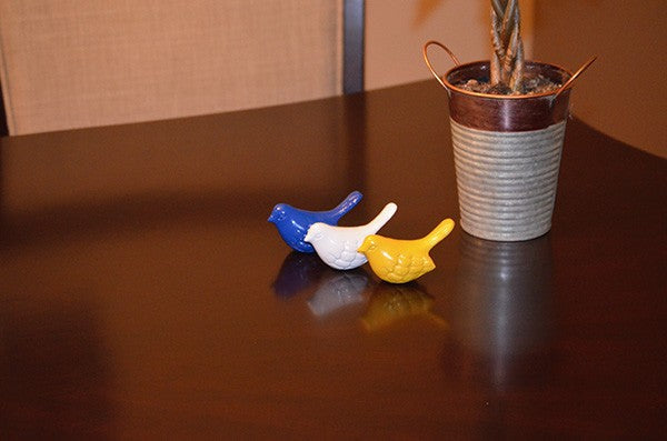 Blue, White & Yellow Bird Figurines — Set of Three