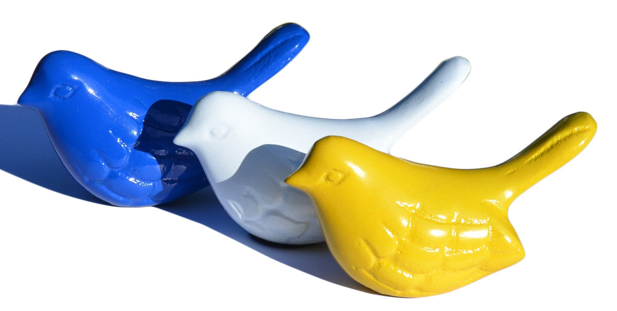 Blue, White & Yellow Bird Figurines — Set of Three