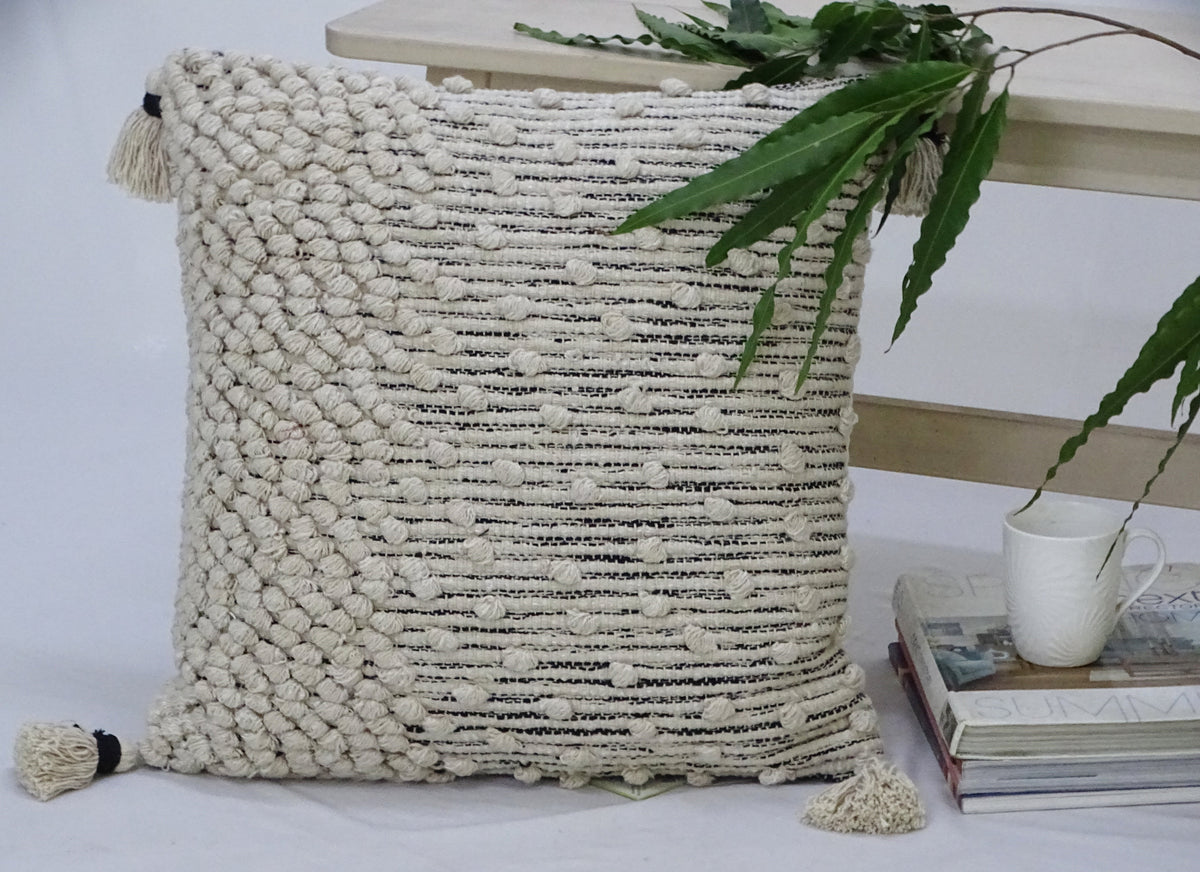 Beige Woven Cushion — 20 Inch