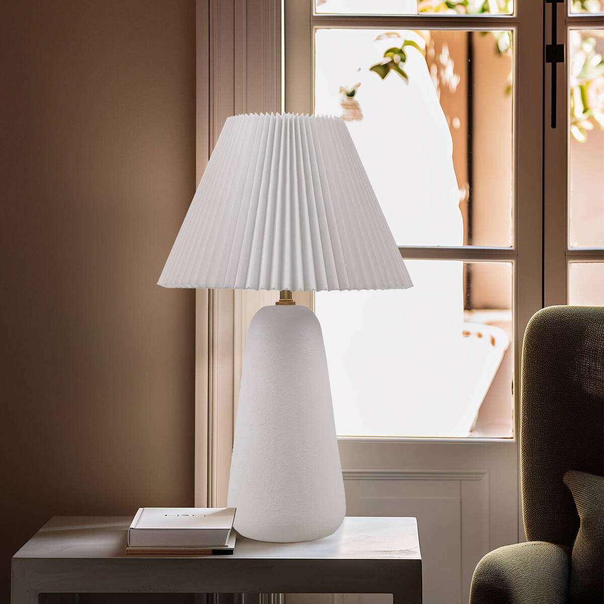 Pleated Shade Ceramic Table Lamp — White