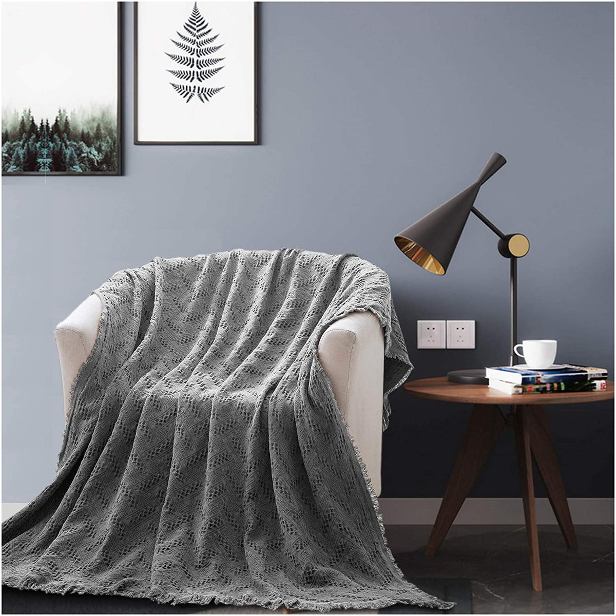 Kasentex Cotton Knit Throw — Chargoal grey