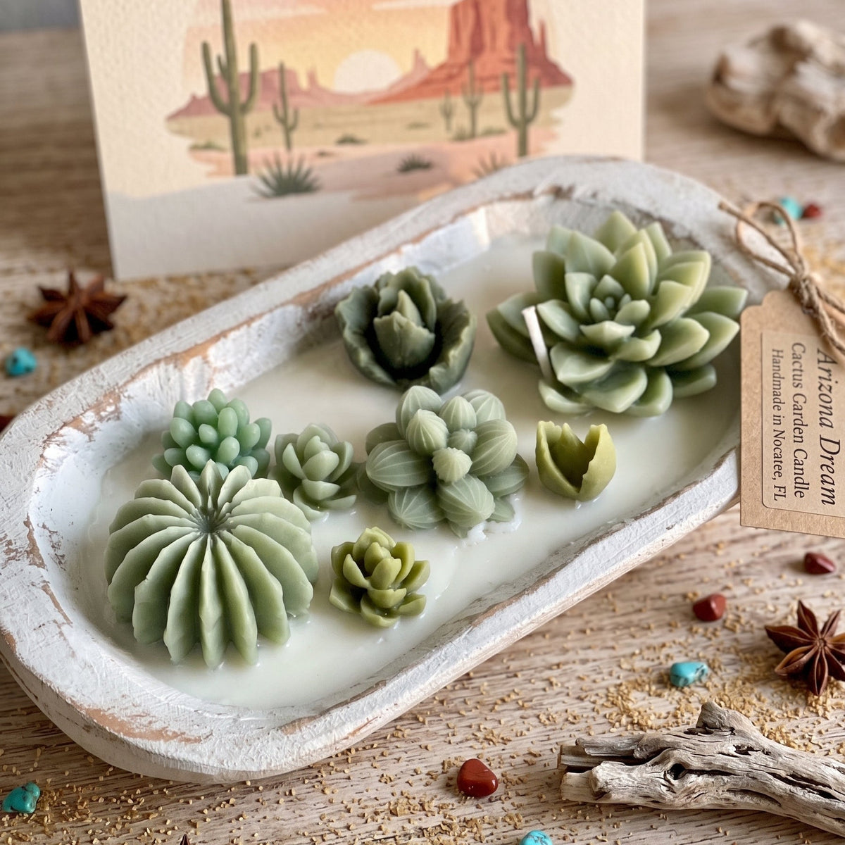 Cactus Garden Soy Candle in a Wooden Bowl — Blooming Garden / Baja Cactus Blossom