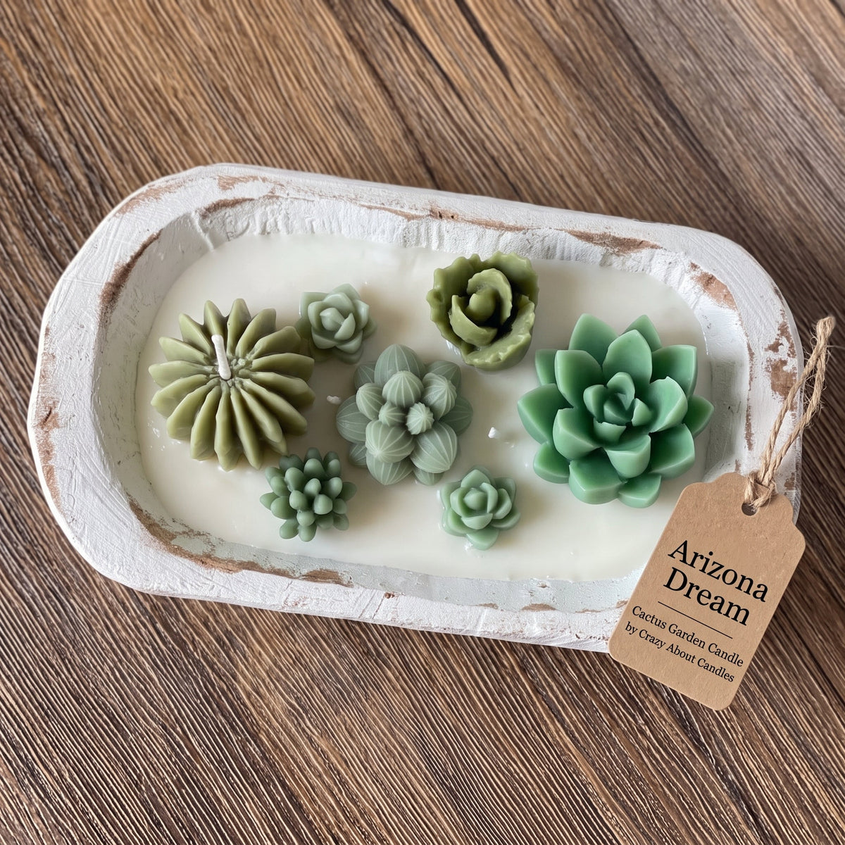 Cactus Garden Soy Candle in a Wooden Bowl — Classic Desert / Baja Cactus Blossom