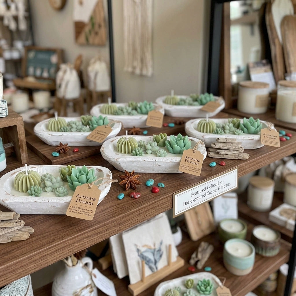 Cactus Garden Soy Candle in a Wooden Bowl