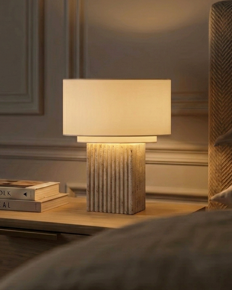 Atticus Fluted Travertine Table Lamp
