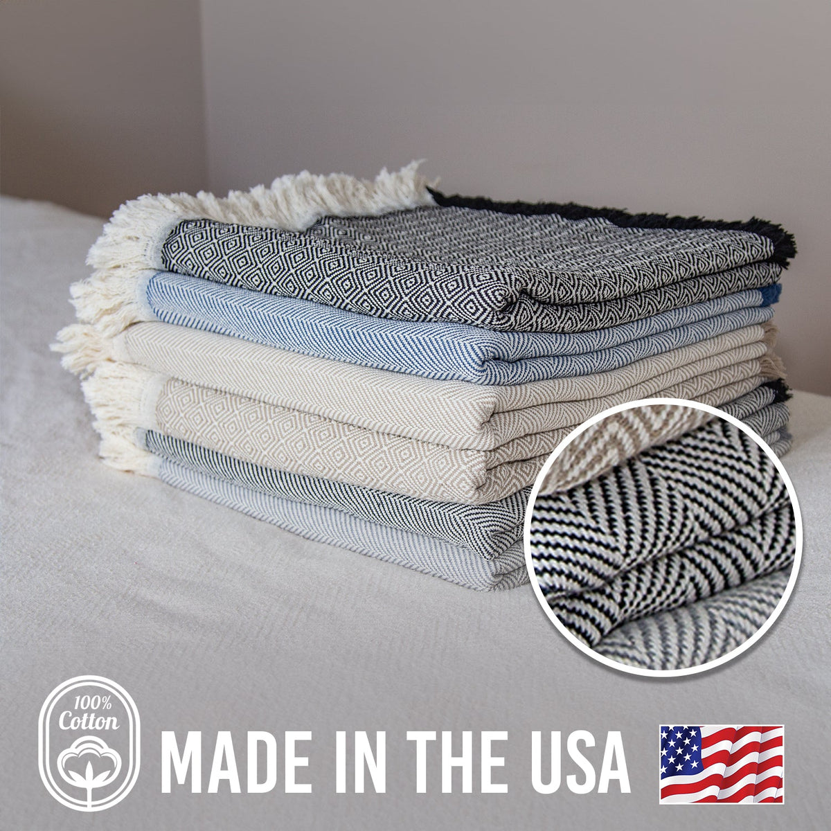 Patterned Cotton Throw — 58 × 62