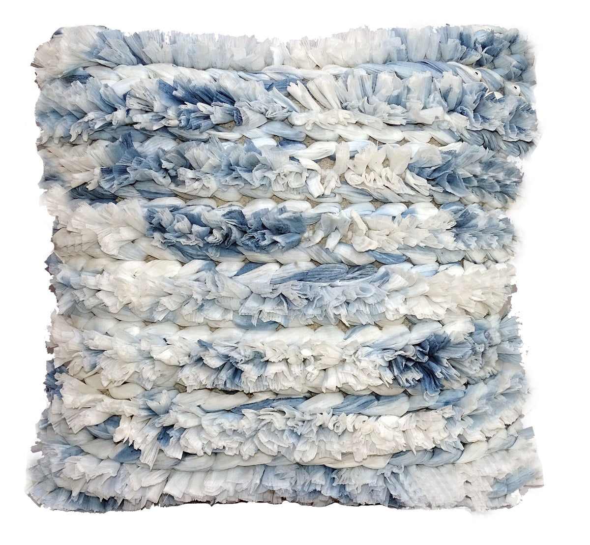 Blue & White Plush Cushion — 22 Inch