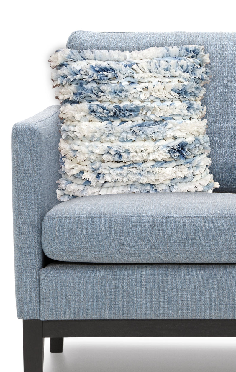 Blue & White Plush Cushion — 22 Inch