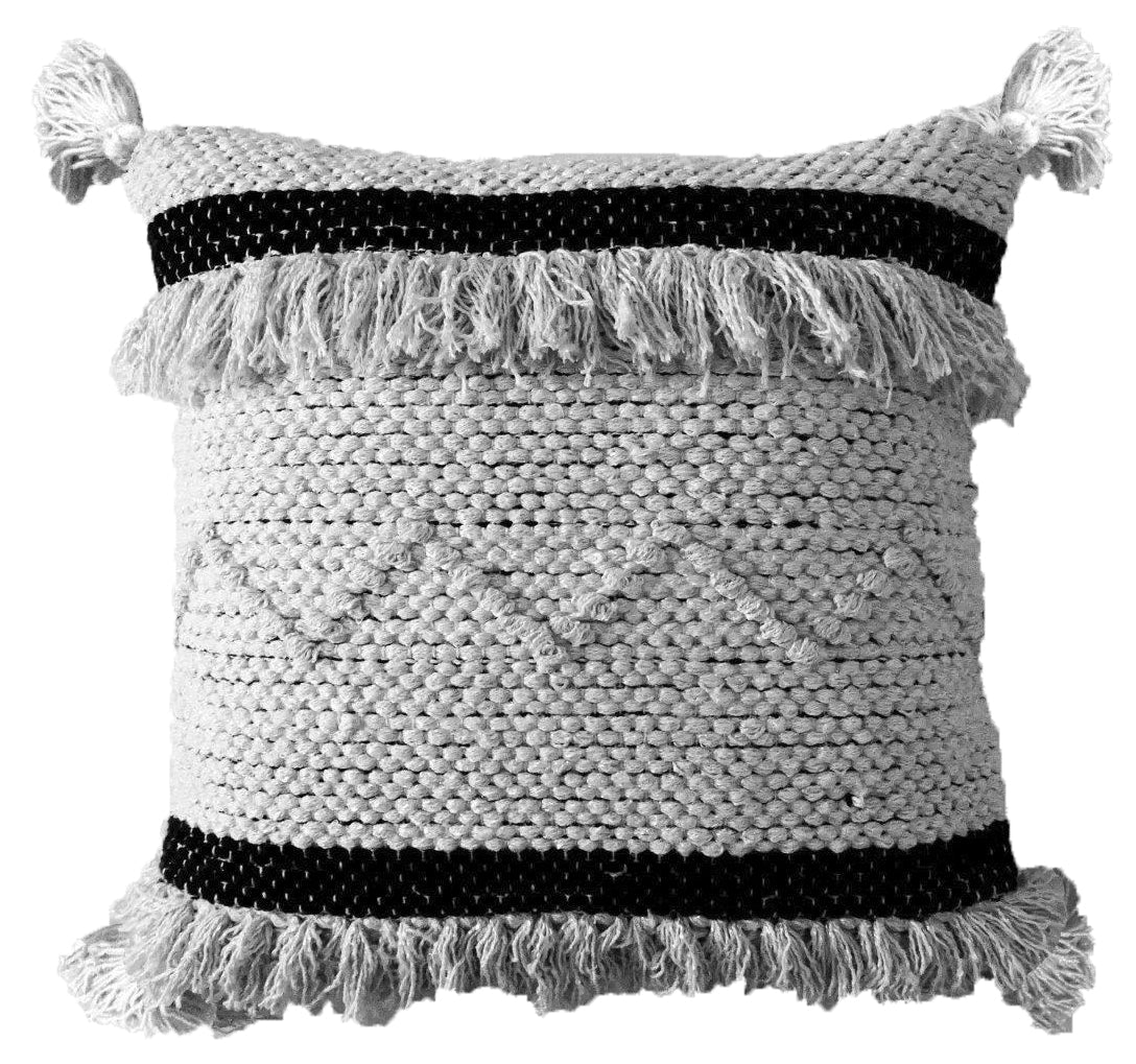 Black & Beige Striped Cushion — 20 Inch