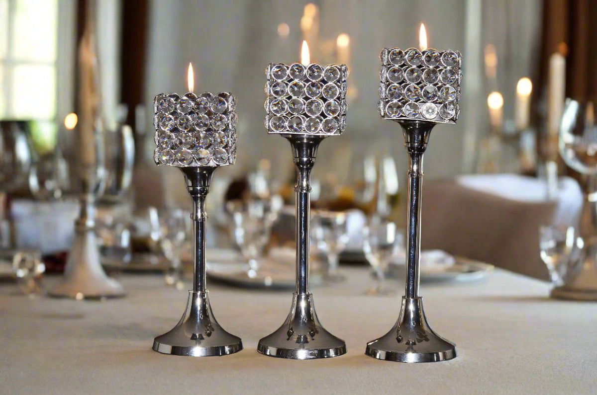 Crystal Hurricane Candle Holders — Set of Three