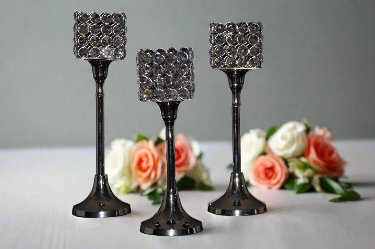 Crystal Hurricane Candle Holders — Set of Three