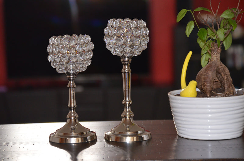 Round Crystal Candle Holders — Set of Two