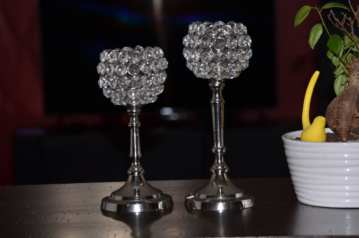 Round Crystal Candle Holders — Set of Two